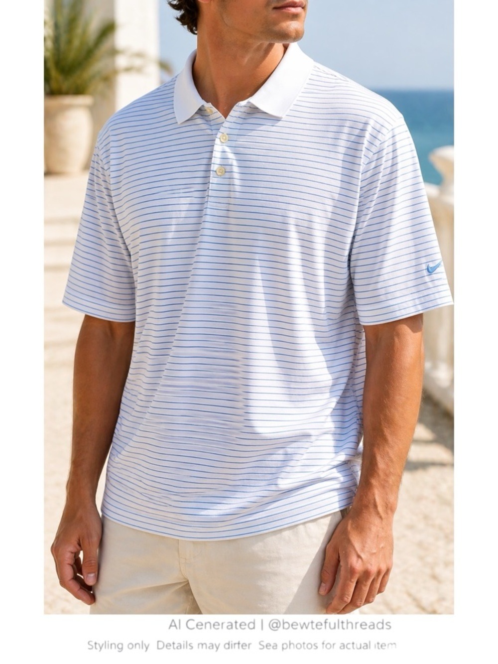 Coastal Golf Polo White Blue Stripe Relaxed Resort Preppy 2XL